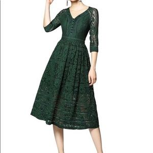 NWT Metisu Green V Neck Hollow Out Lace Dress